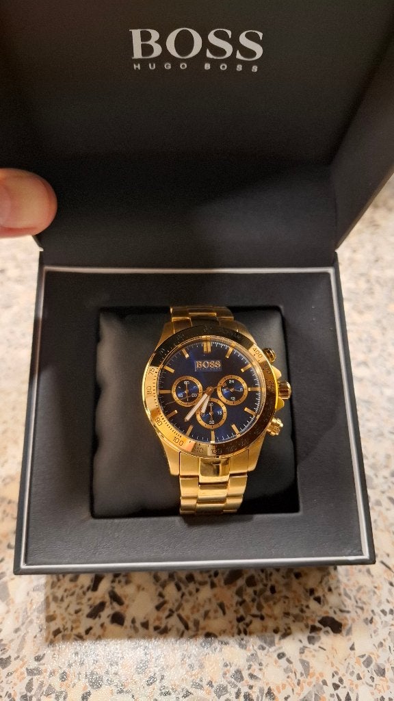 Origineel Hugo Boss Hero Horloge (Gold/Blue), Staal, Staal, Polshorloge, Zo goed als nieuw