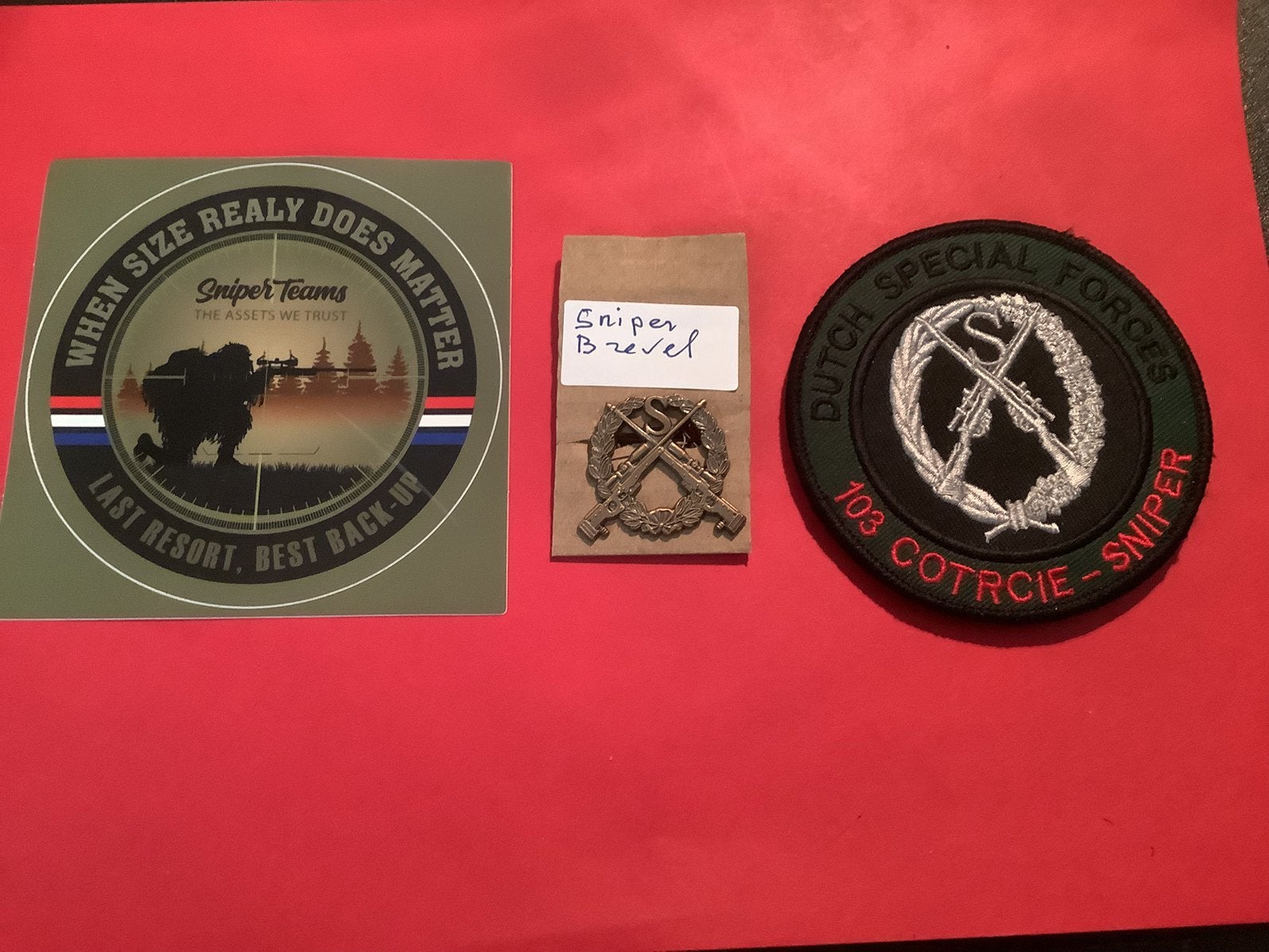Set Sniper emblemen, Ophalen of Verzenden, Landmacht, Nederland, Embleem of Badge