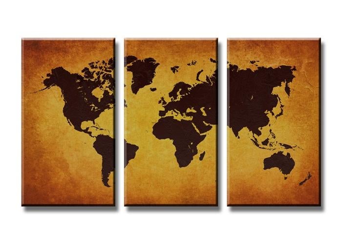 Nieuw * 3 Luik van Canvas * Wereldkaart Bruin 90x160cm 250st, Ophalen of Verzenden, Nieuw, 125 cm of meer, Schilderij