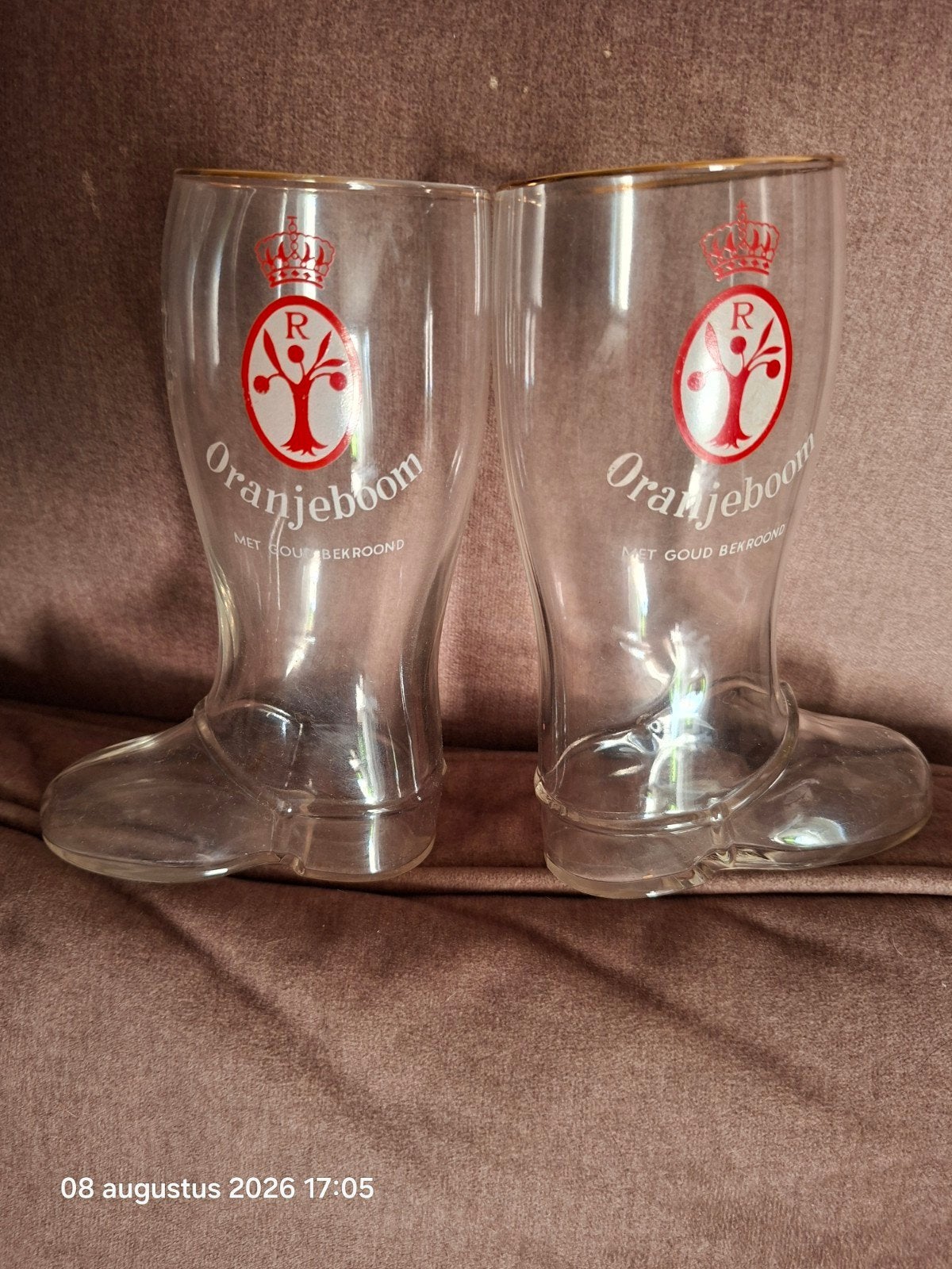 glazen laarzen van Oranjeboom 17 cm hoog., Verzamelen, Ophalen, Zo goed als nieuw, Glas of Glazen, Oranjeboom