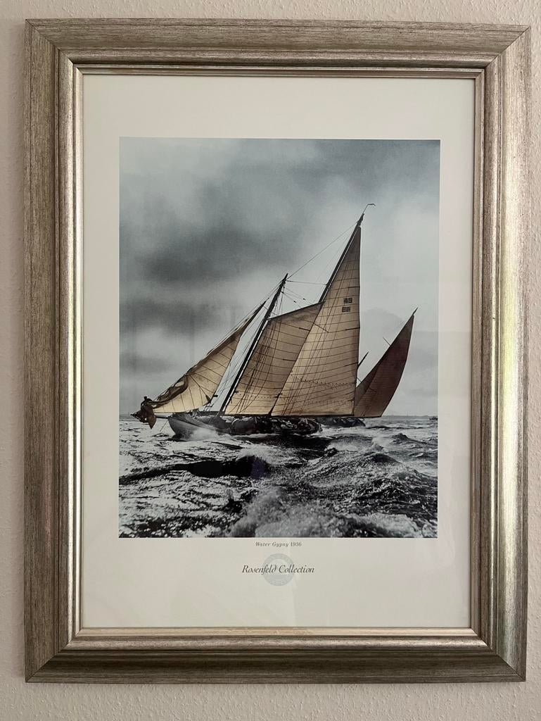 Grote zeilboot schilderij / print in lijst 65x84 cm, Antiek en Kunst, Ophalen