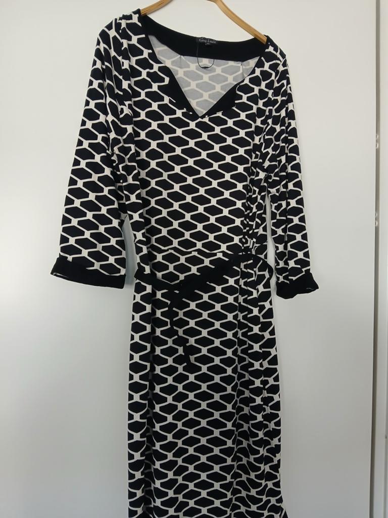 King Louie Jurk Zwart/Wit Patroon Maat XL, Kleding | Dames, Jurken, Zwart, Maat 46/48 (XL) of groter, Nieuw, Ophalen of Verzenden