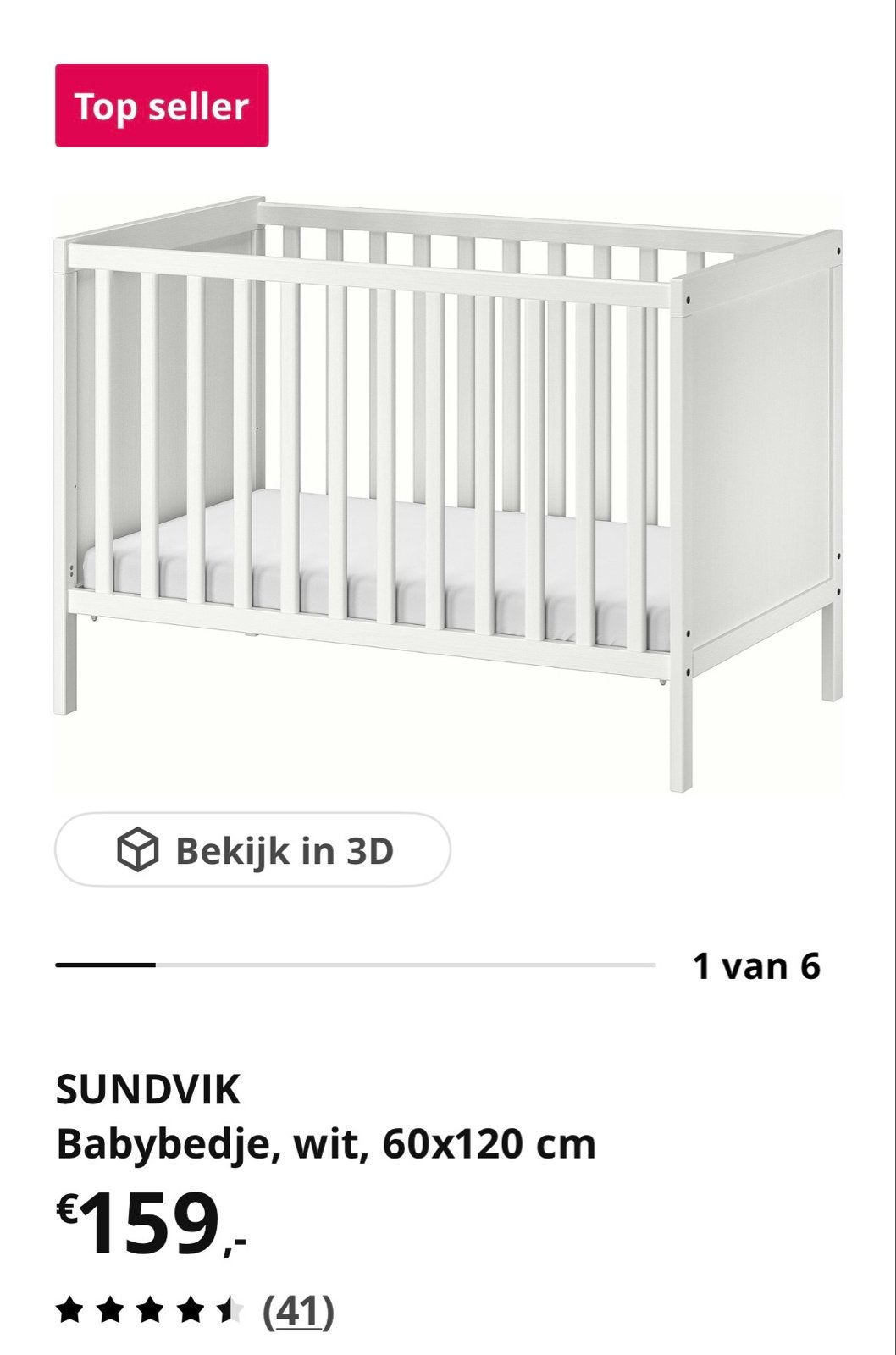 ZGAN IKEA Sundvik Babybedje / Ledikant, Ophalen, Zo goed als nieuw, Ledikant