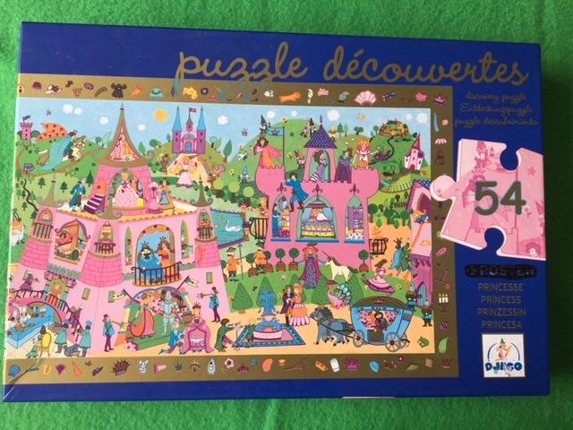 Mooie Djeco puzzel 54 stukken (kasteel en prinsessen), Ophalen of Verzenden, Meer dan 50 stukjes, Zo goed als nieuw, 4 tot 6 jaar