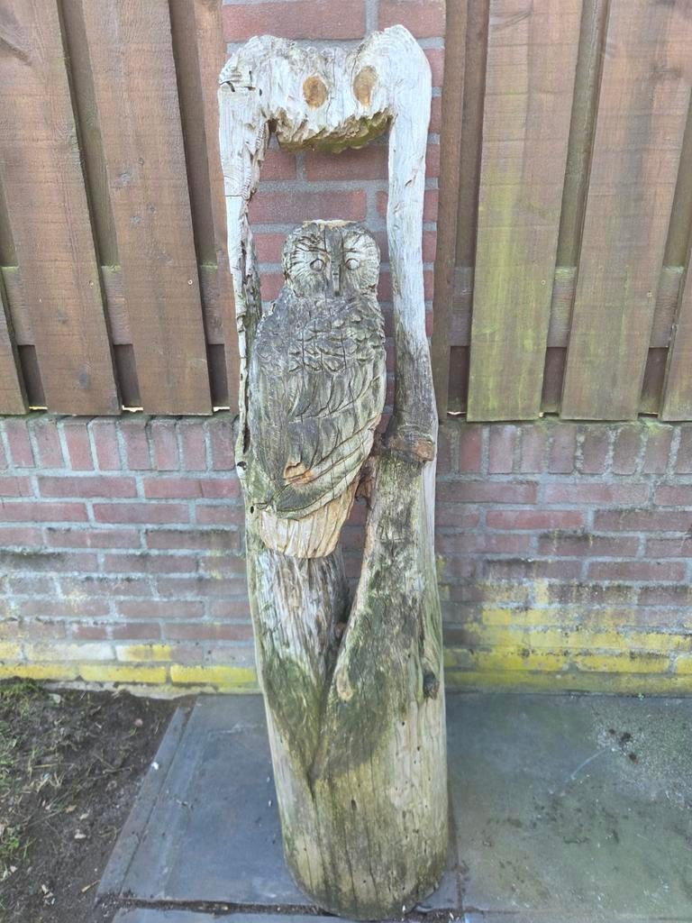 Houten uil standbeeld voor in de tuin, Tuin en Terras, Tuinbeelden, Ophalen of Verzenden