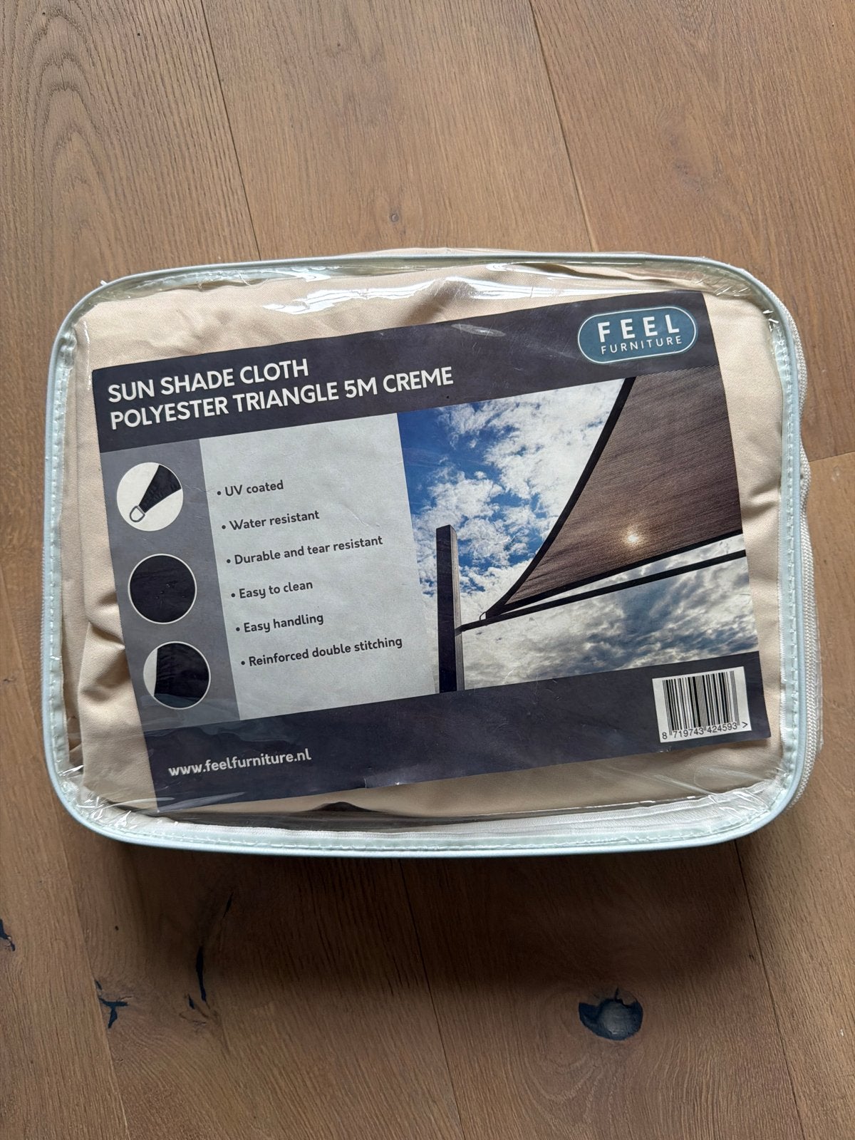 Feel Furniture Tarp/Zonnescherm Driehoek Crème 5M, Ophalen, Overige typen, 450 cm of meer, Nieuw