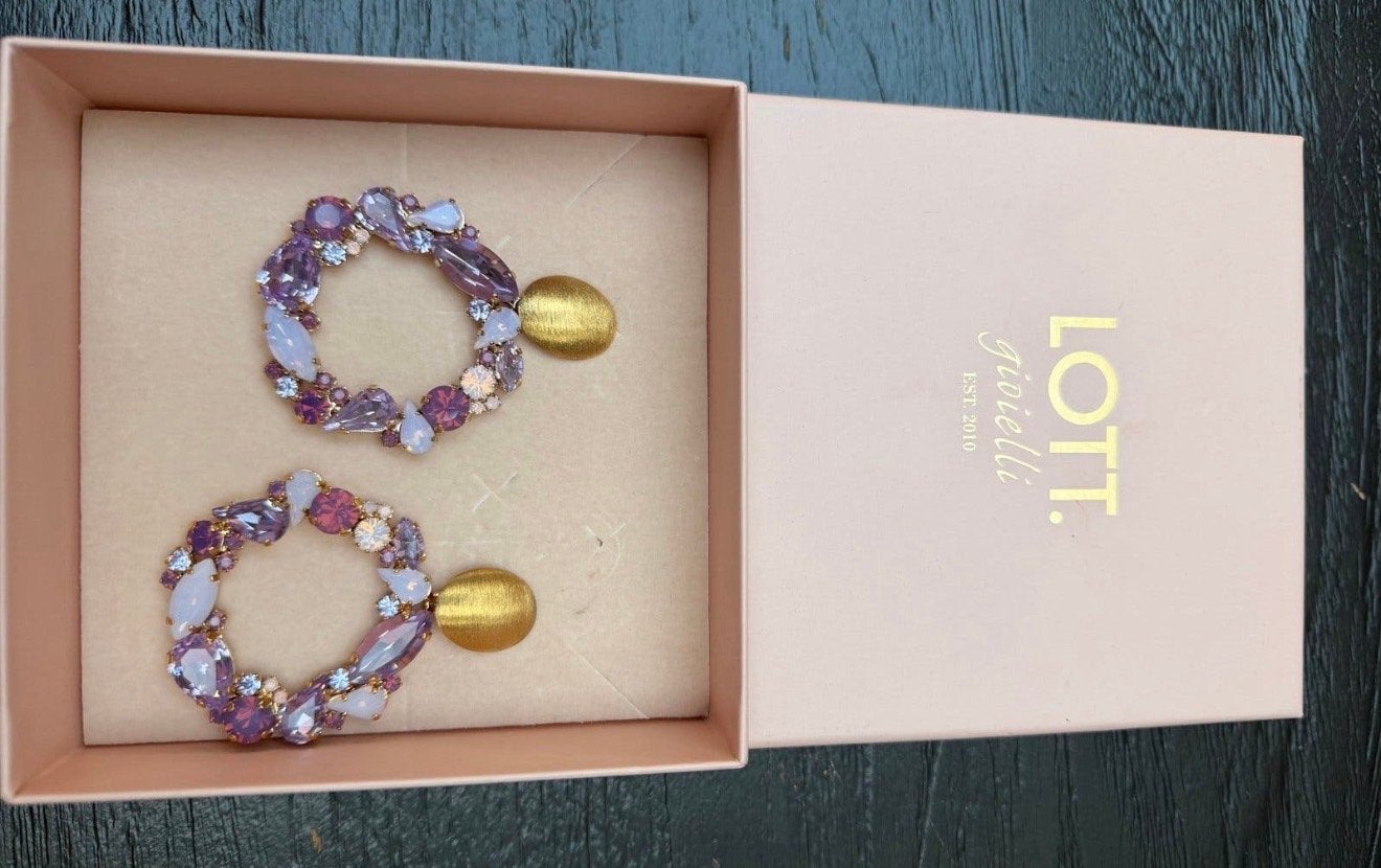 LOTT. Gioielli Oorbellen met Kristallen - Paars/Goud, Sieraden, Tassen en Uiterlijk, Met kristal, Overige materialen, Hangers