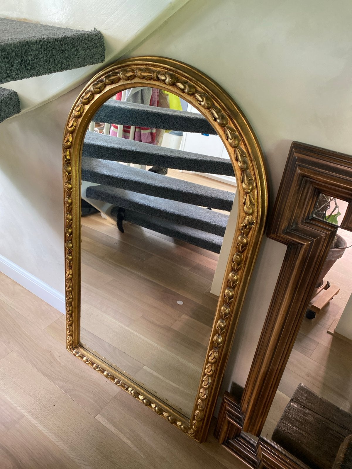 Barok Antieke Gouden Boog Spiegel 103x58, Ophalen, Overige vormen, 50 tot 100 cm, 100 tot 150 cm
