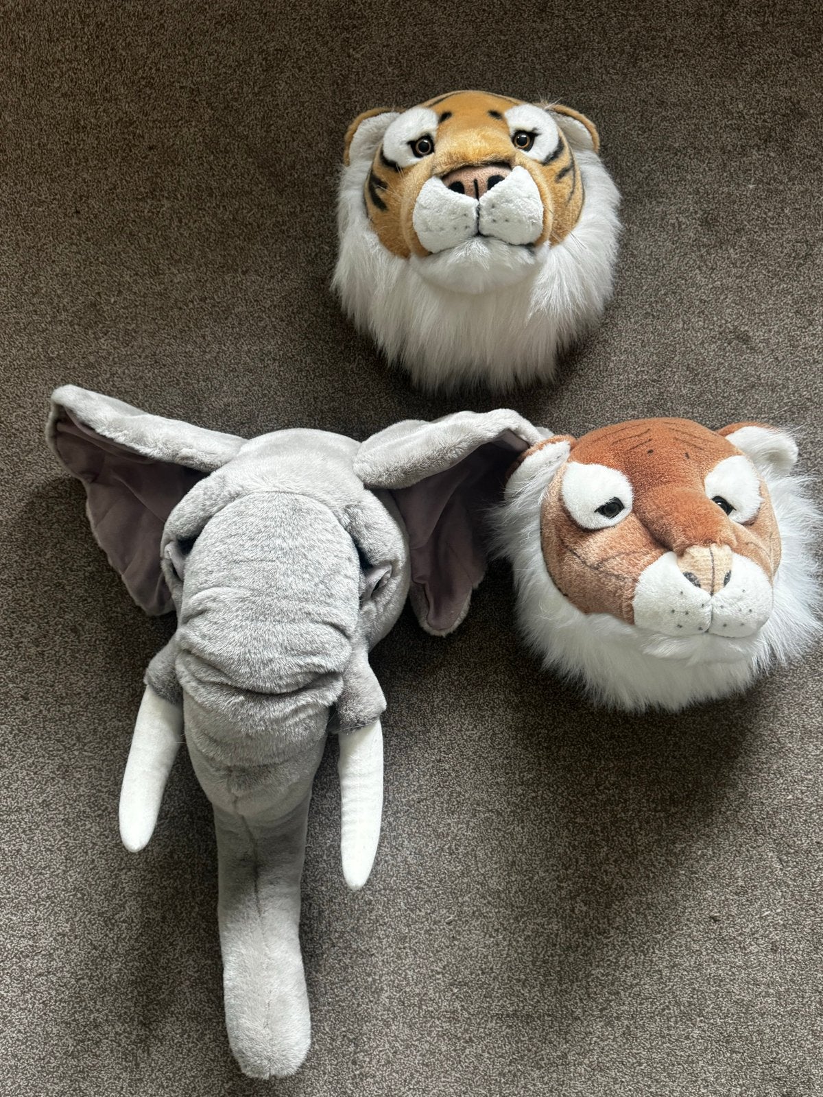 Bibib pluche dierenkoppen wanddeco - Olifant & Tijgers, Ophalen of Verzenden, Zo goed als nieuw, Meerkleurig, Olifant