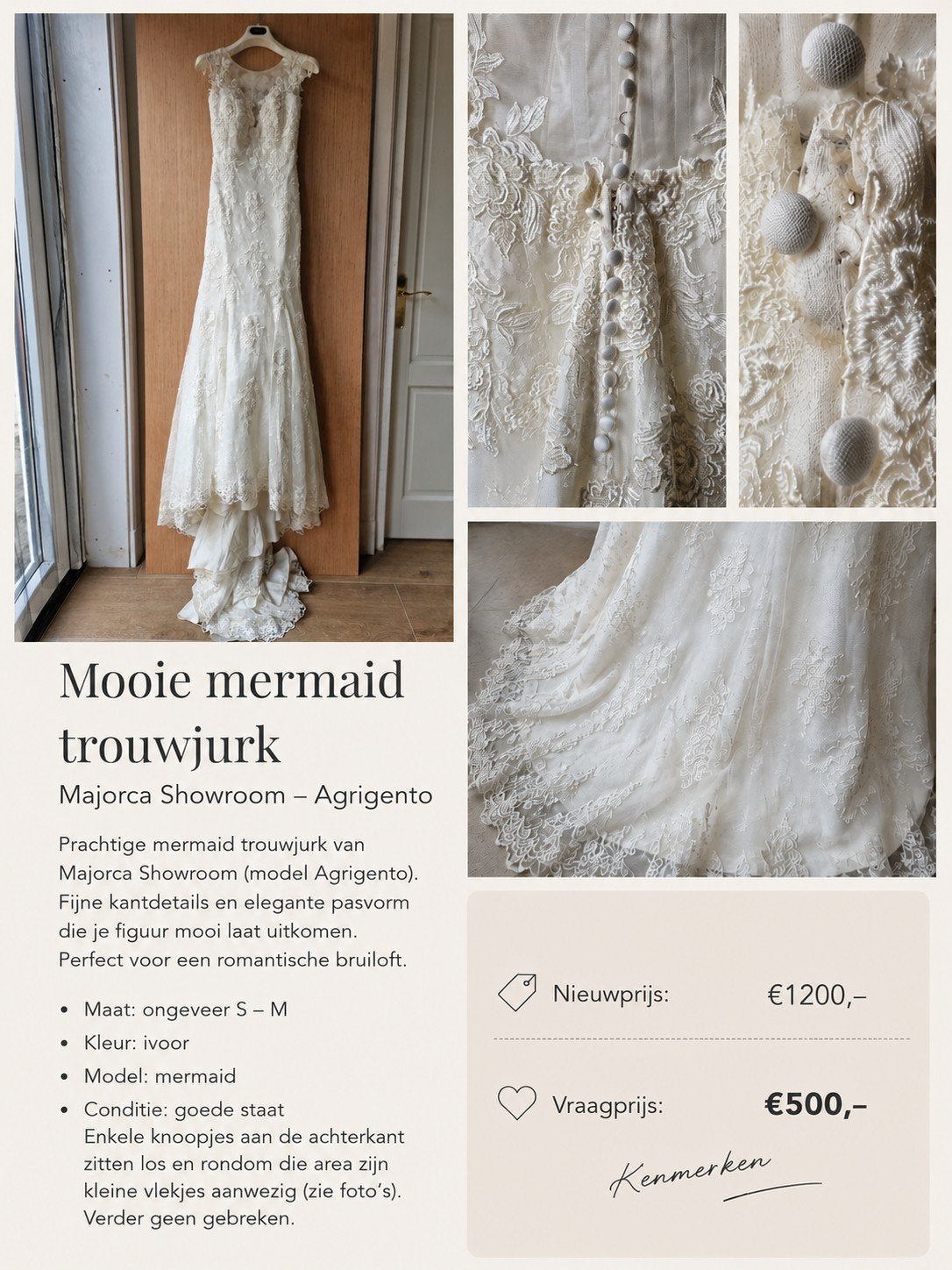 Prachtige mermaid trouwjurk – Majorca Showroom Agrigento –, Ophalen of Verzenden, Zo goed als nieuw, Wit, Trouwjurk