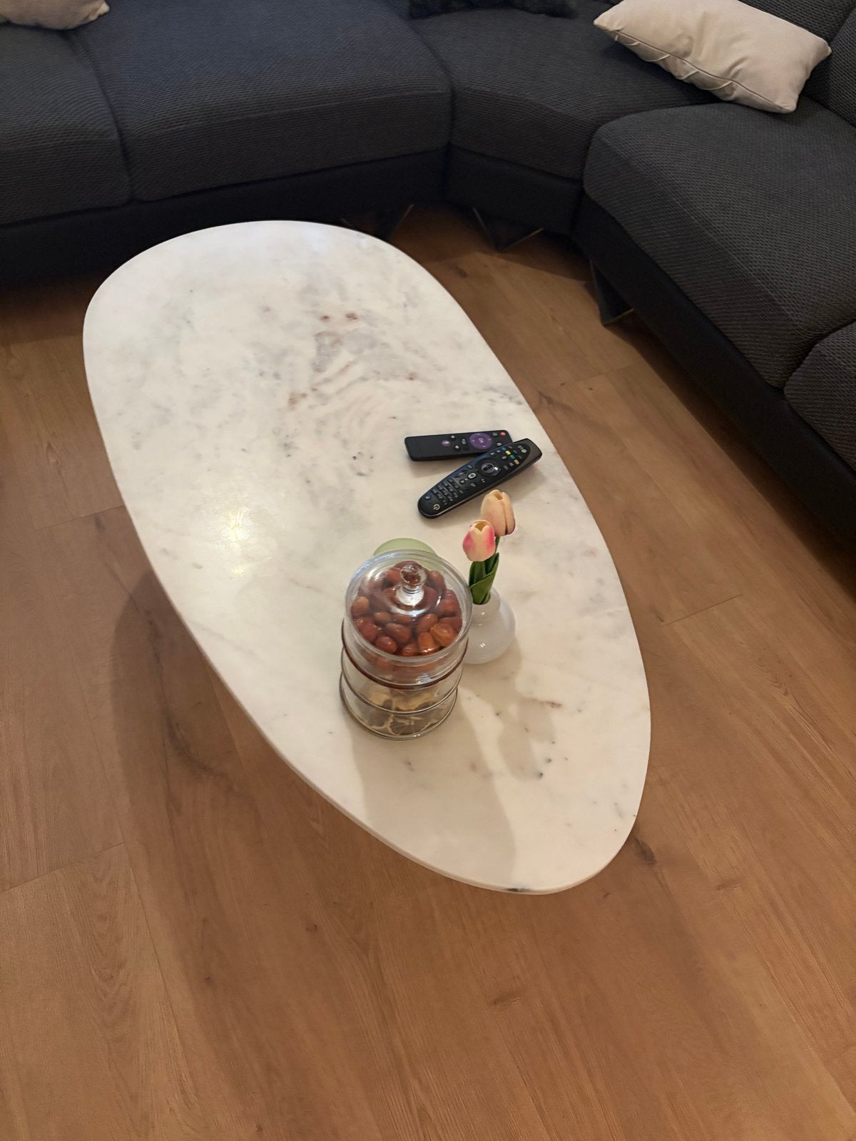 Marmeren salontafel - Ovaal design, Overige materialen, Gebruikt, 100 tot 150 cm, Ovaal