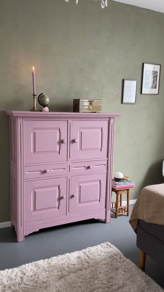 Roze kast met deurtjes en lades, Huis en Inrichting, Kasten | Kledingkasten, Ophalen, Gebruikt, 100 tot 150 cm, Eikenhout