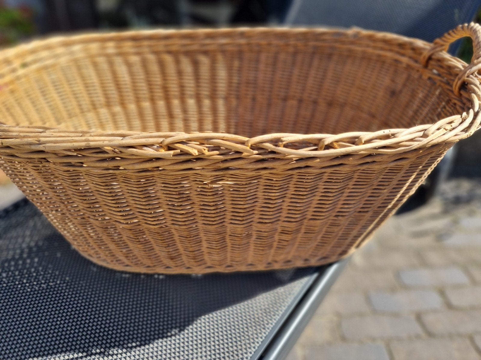 Vintage rieten wasmand met handvat, Ophalen, Gebruikt, Mand, Gevlochten