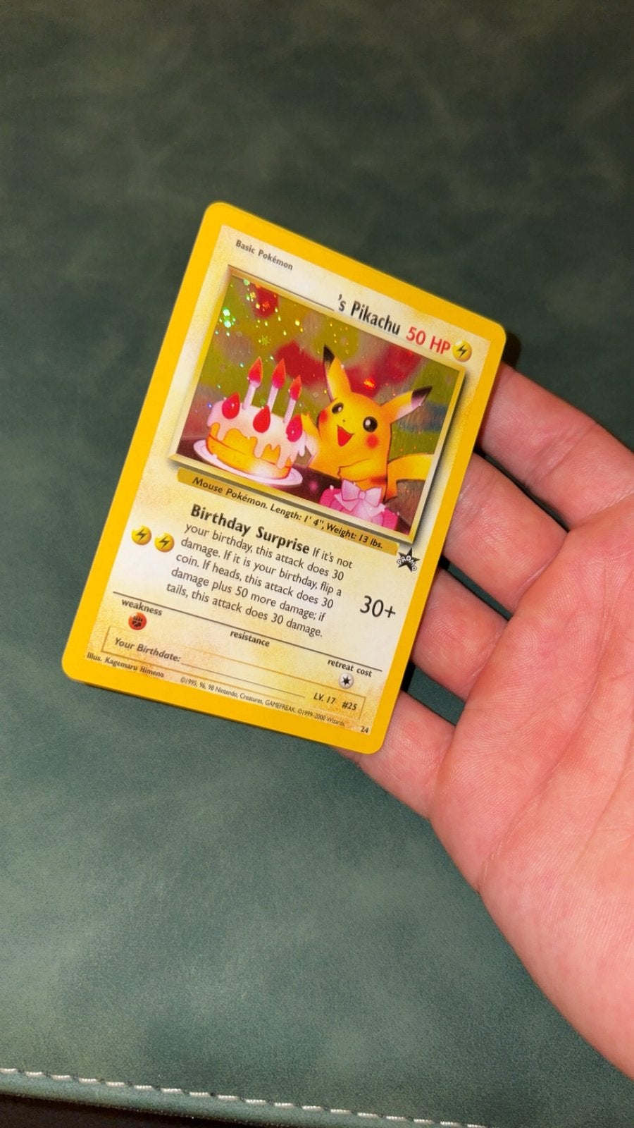 Original birthday pikachu holo WOTC 24 1995 vintage pokemon, Ophalen of Verzenden, Zo goed als nieuw
