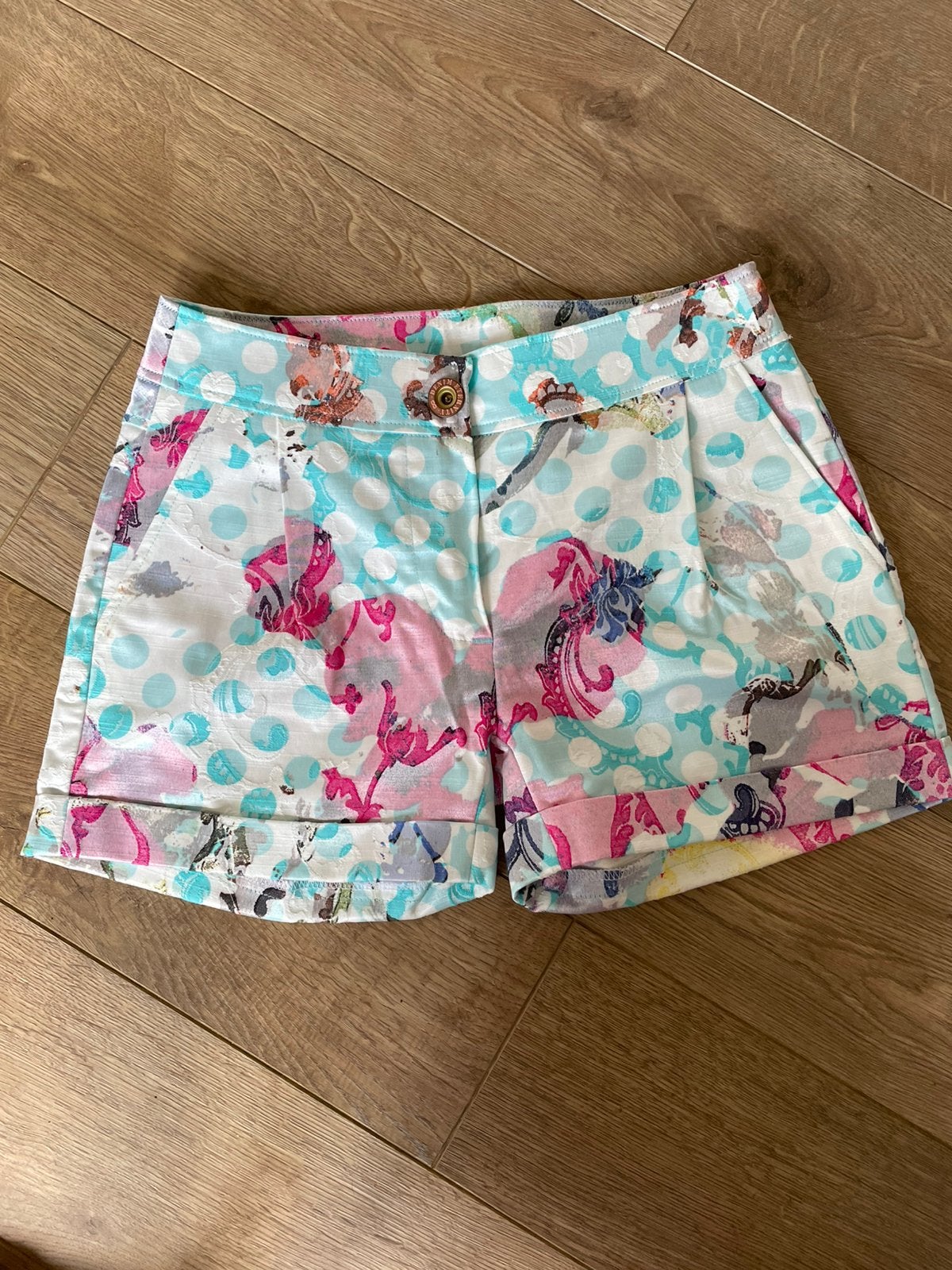 Handgemaakte korte broek turquoise roze maat XS nieuw, Kort, Nieuw, Ophalen of Verzenden, Roze
