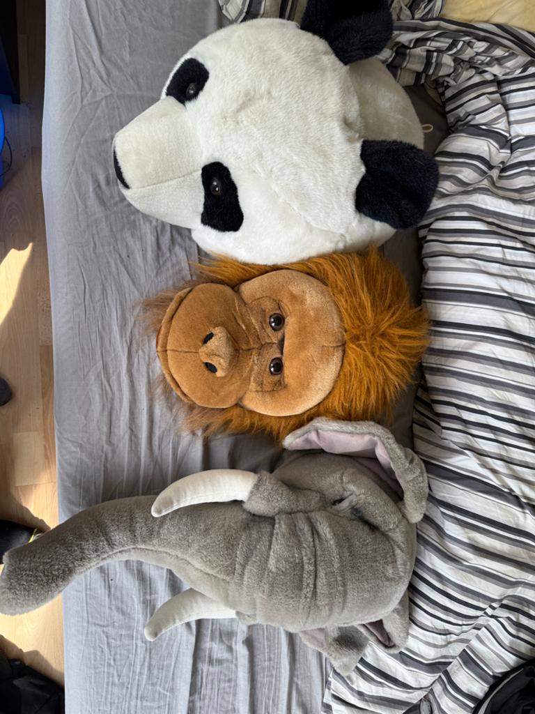 Dierenknuffels: Panda, Aap en Olifant (3 stuks), Hobby en Vrije tijd, Knutselen, Ophalen, Gebruikt, Meerkleurig, Knutselwerk