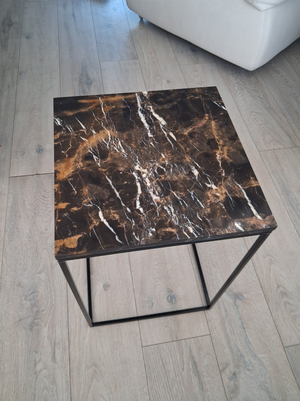 Zwarte bijzettafel met marmer blad, Ophalen, Minder dan 45 cm, Minder dan 55 cm, Gebruikt