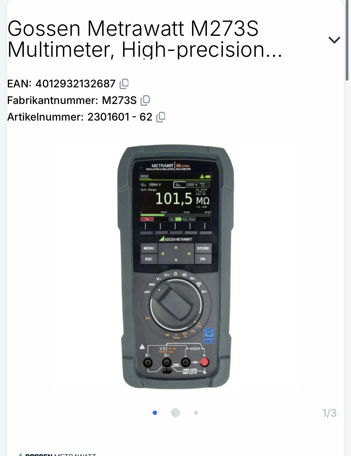 Multimeter Gossen Metrawatt M273S VDE, Ophalen of Verzenden, Nieuw, Multimeter