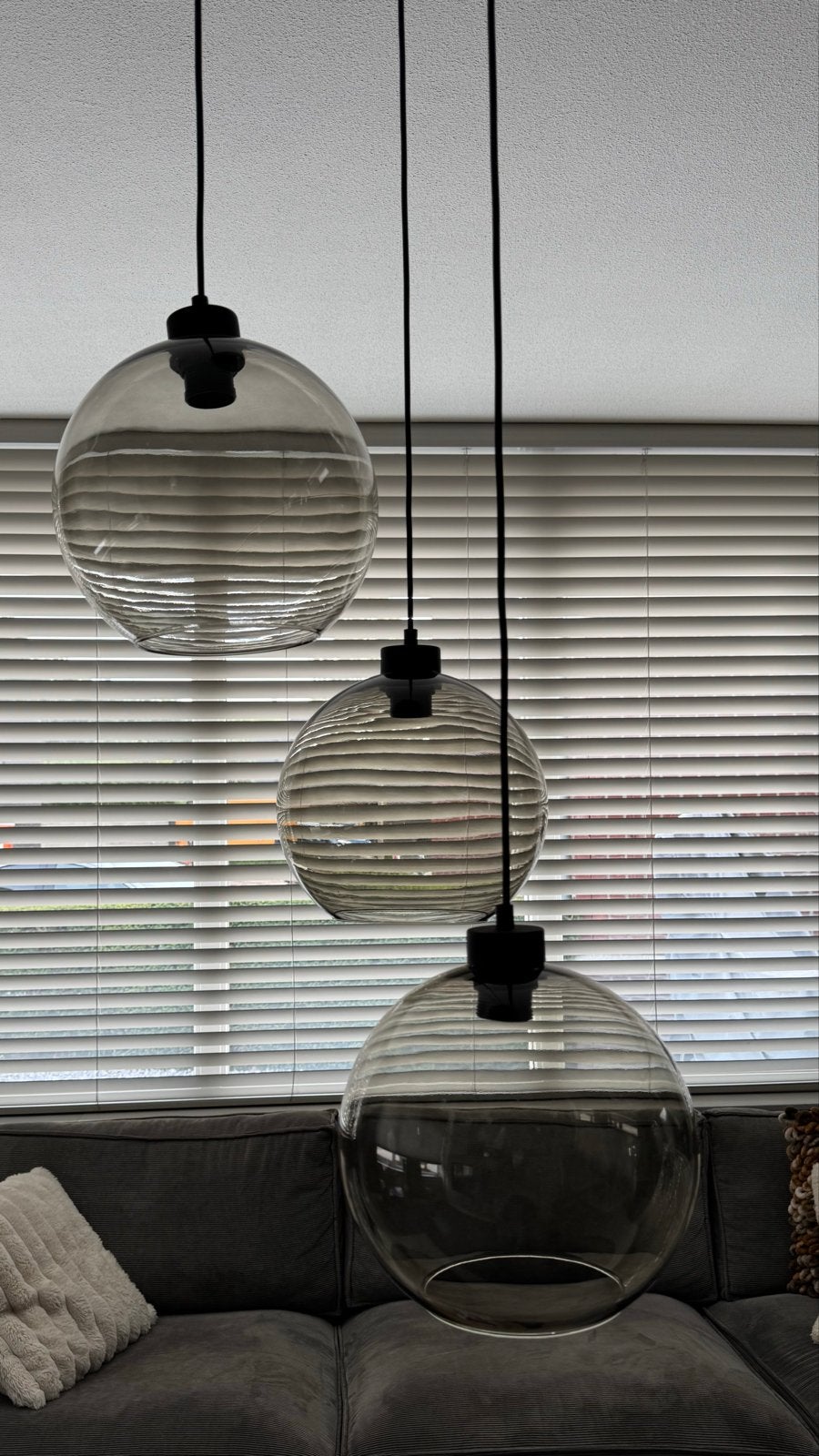 Moderne hanglampen met gerookt glas - set van 3, Ophalen, E27 (groot), Modern, Glas