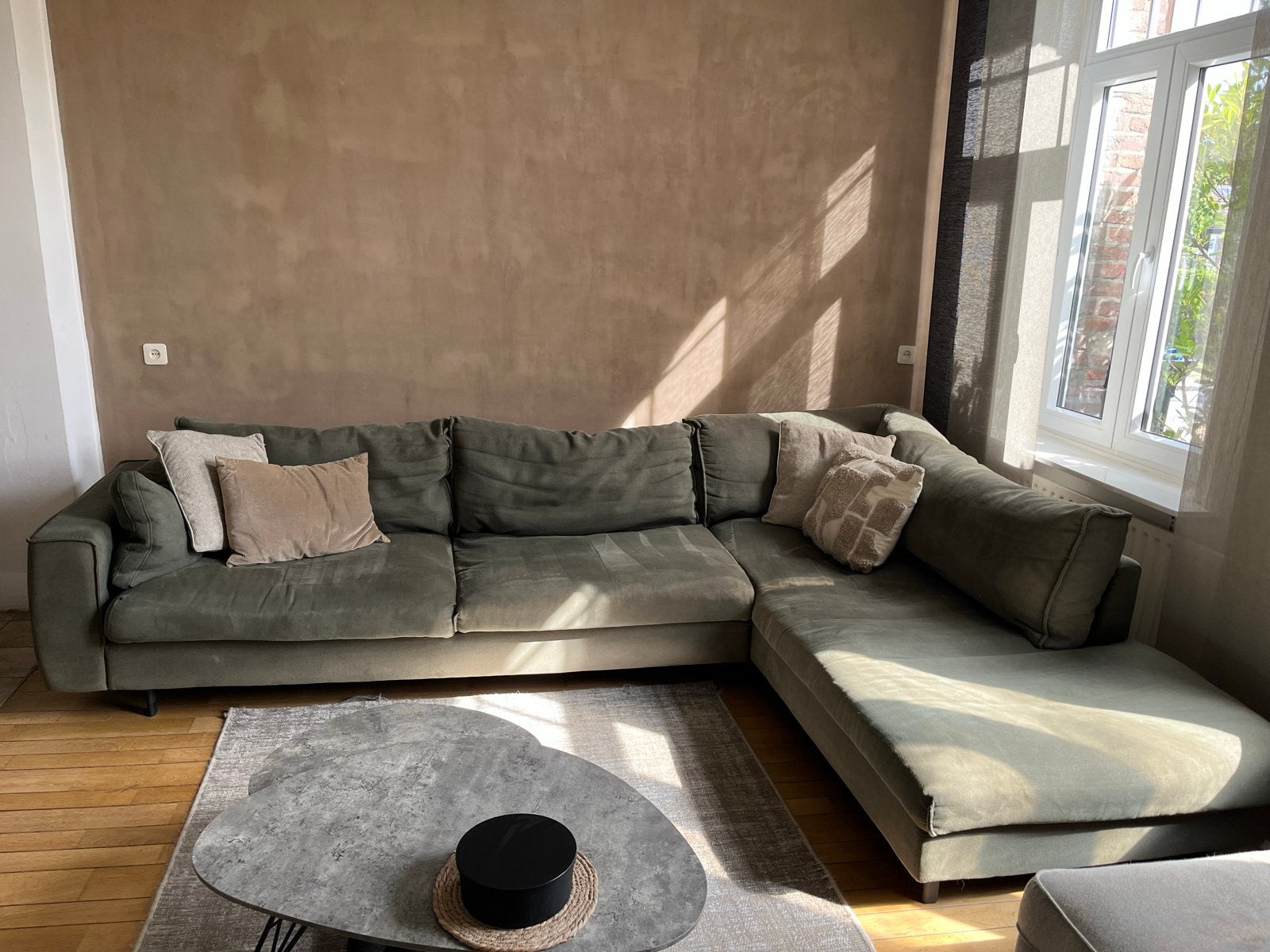 Ruime hoekbank met loungegedeelte - 3.25m x 2m, Huis en Inrichting, Ophalen, Gebruikt, Hoekbank, 300 cm of meer