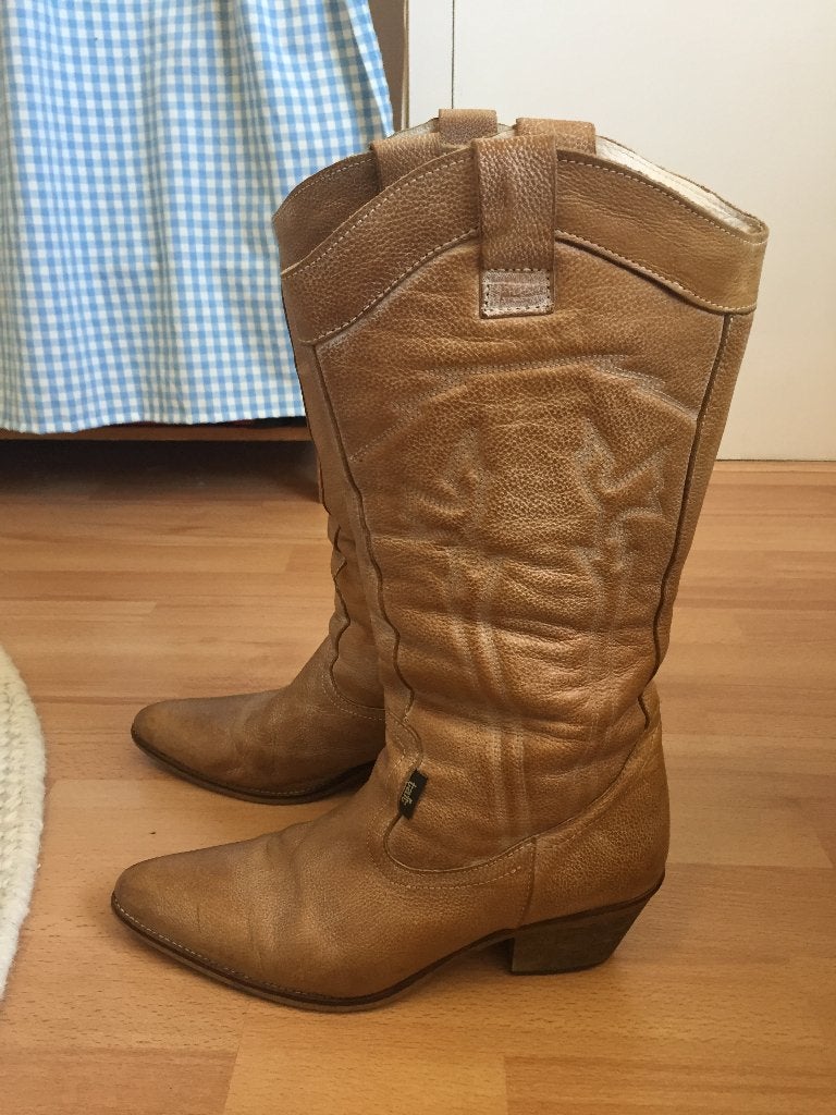 Leren bruine Taft Cowboy Boots laarzen 38-39 inline dancing, Hoge laarzen, Ophalen of Verzenden, Gedragen, Taft
