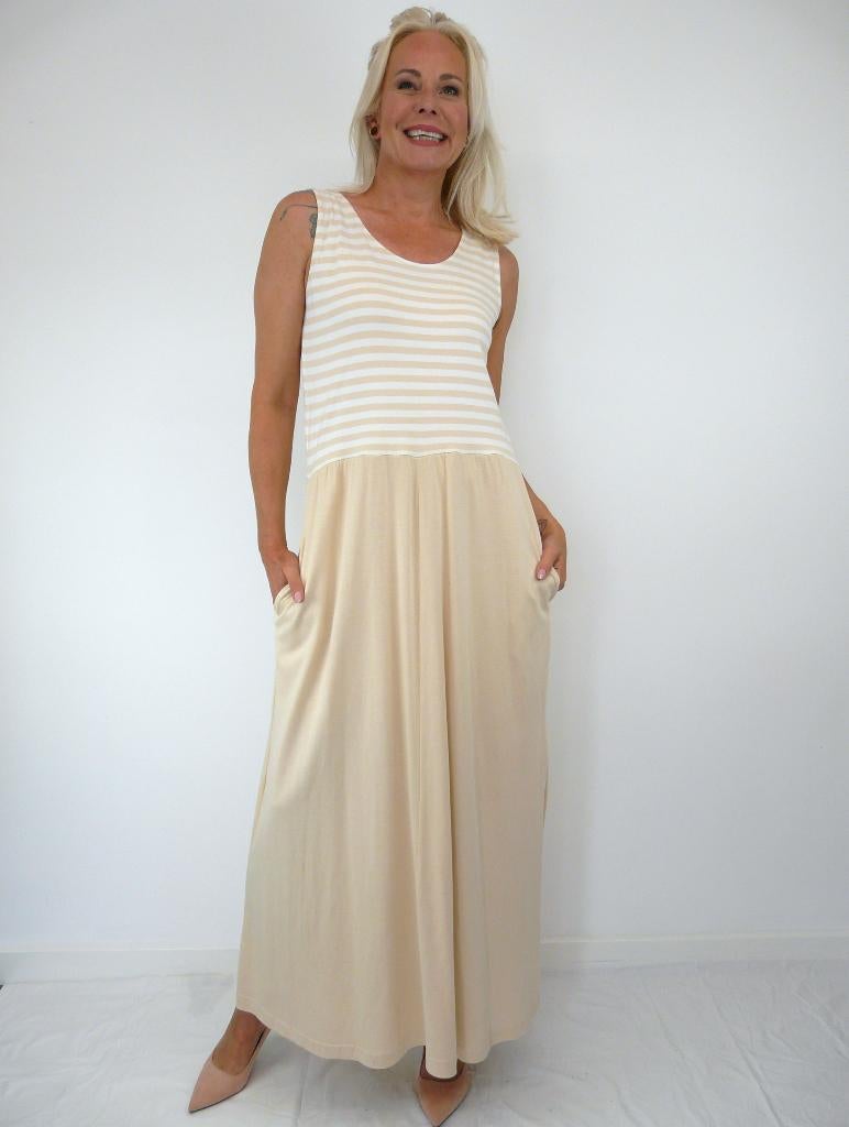 *Abfab Vintage Lange Zomerjurk met Steekzakken 42*, Maat 38/40 (M), Beige, Ophalen of Verzenden, Zo goed als nieuw