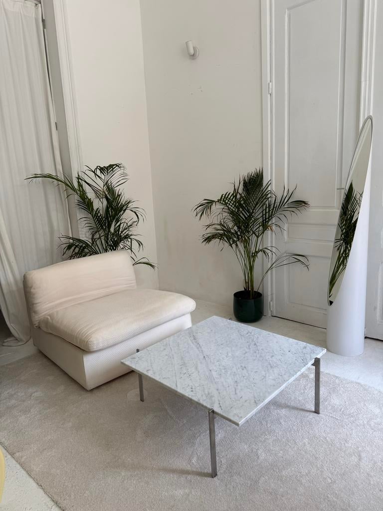 Poul Kjaerholm PK61 Salontafel - Wit Marmer & Platstaal, Ophalen of Verzenden