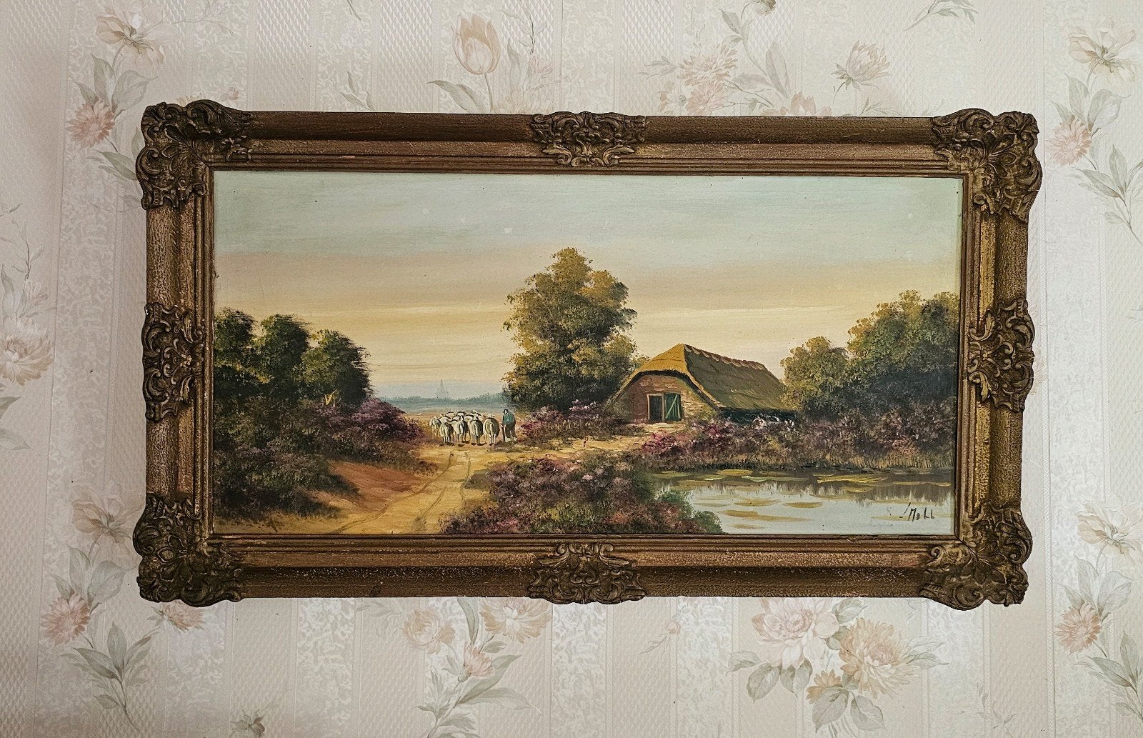 Schilderij met landschap en boerderij, Ophalen, Handgeschilderd, Doek, Landschap