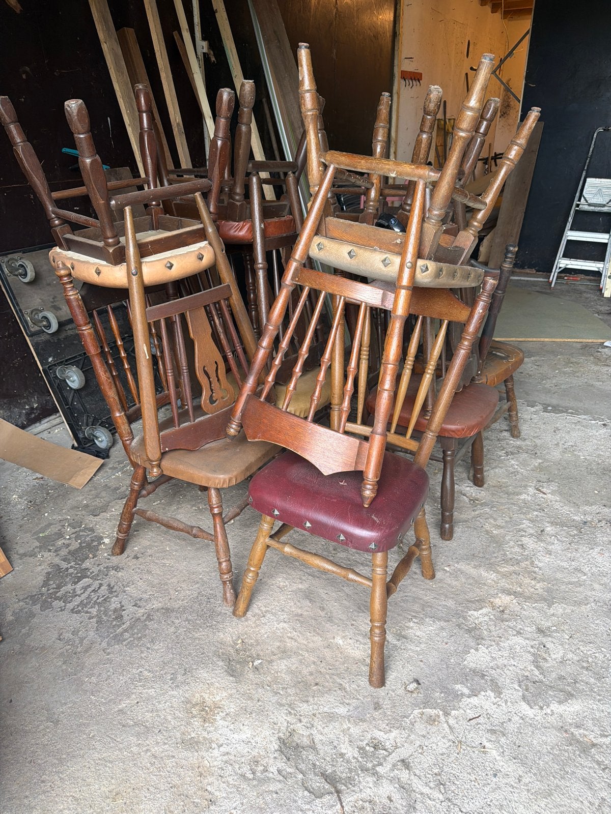 Partij vintage houten stoelen - diverse modellen, Ophalen of Verzenden