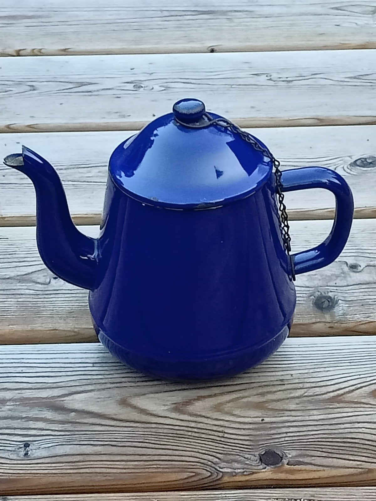 Vintage emaille theepot donkerblauw, Antiek en Kunst, Ophalen of Verzenden
