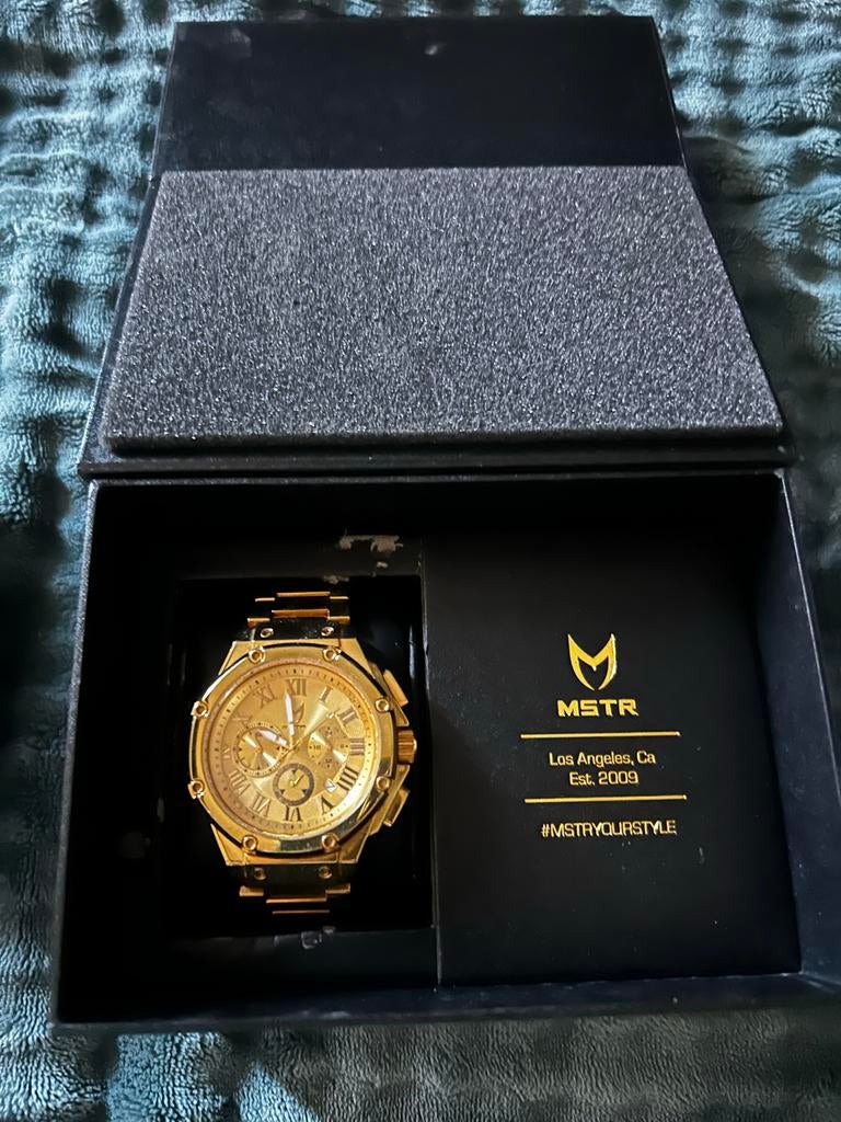 MSTR Goudkleurig Herenhorloge - Zo goed als nieuw, Overige merken, Polshorloge, Ophalen of Verzenden, Zo goed als nieuw