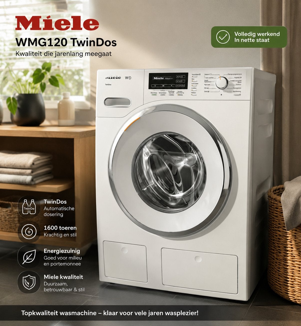 Miele WMG120 TwinDos Wasmachine | 1600 toeren | W1, Ophalen, 1200 tot 1600 toeren, Gebruikt, 8 tot 10 kg