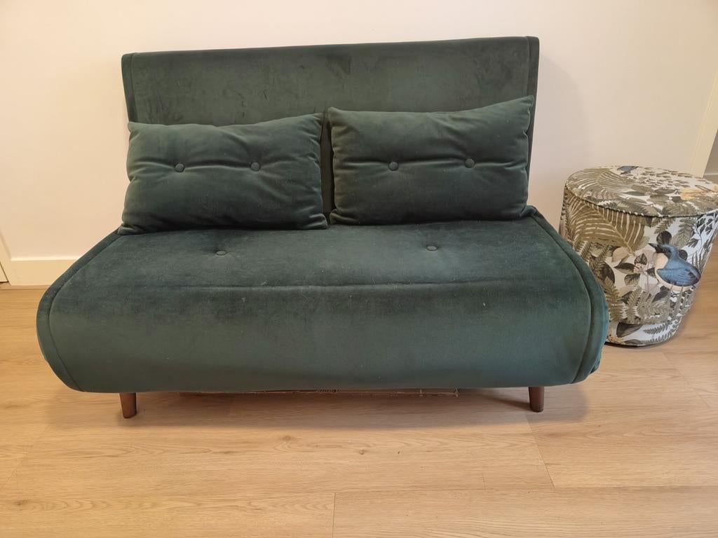 Compacte groene slaapbank 120x80 cm, Ophalen, Gebruikt, Twijfelaar, 120 cm