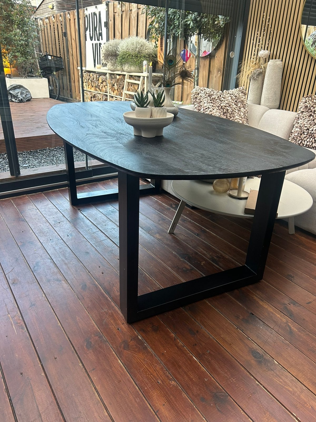 Ovaal en Deens ovale mango houten eettafel 200/110, Ophalen, 100 tot 150 cm, Ovaal, Nieuw