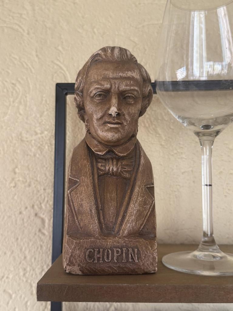 Klassiek Houten Borstbeeld Frédéric Chopin – Handgesneden, Antiek en Kunst, Minder dan 20 cm, Buste, Ophalen of Verzenden, Hout