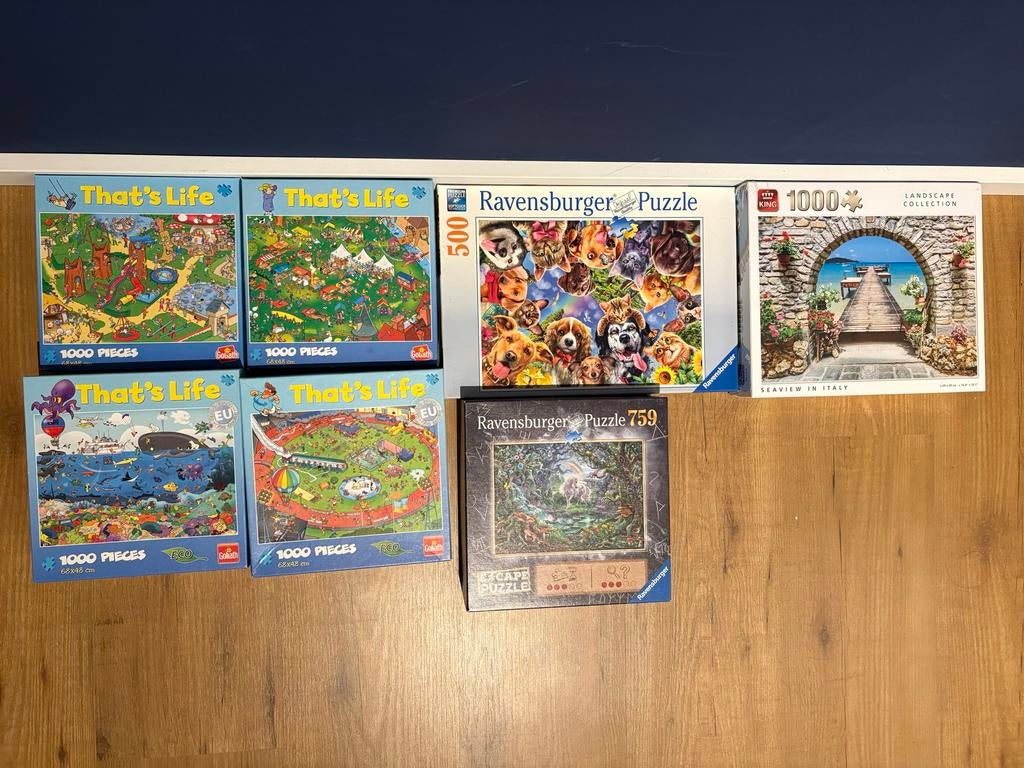 Diverse puzzels: Ravensburger, King, Goliath (500-1000 stukj, Ophalen, 500 t/m 1500 stukjes, Gebruikt, Legpuzzel