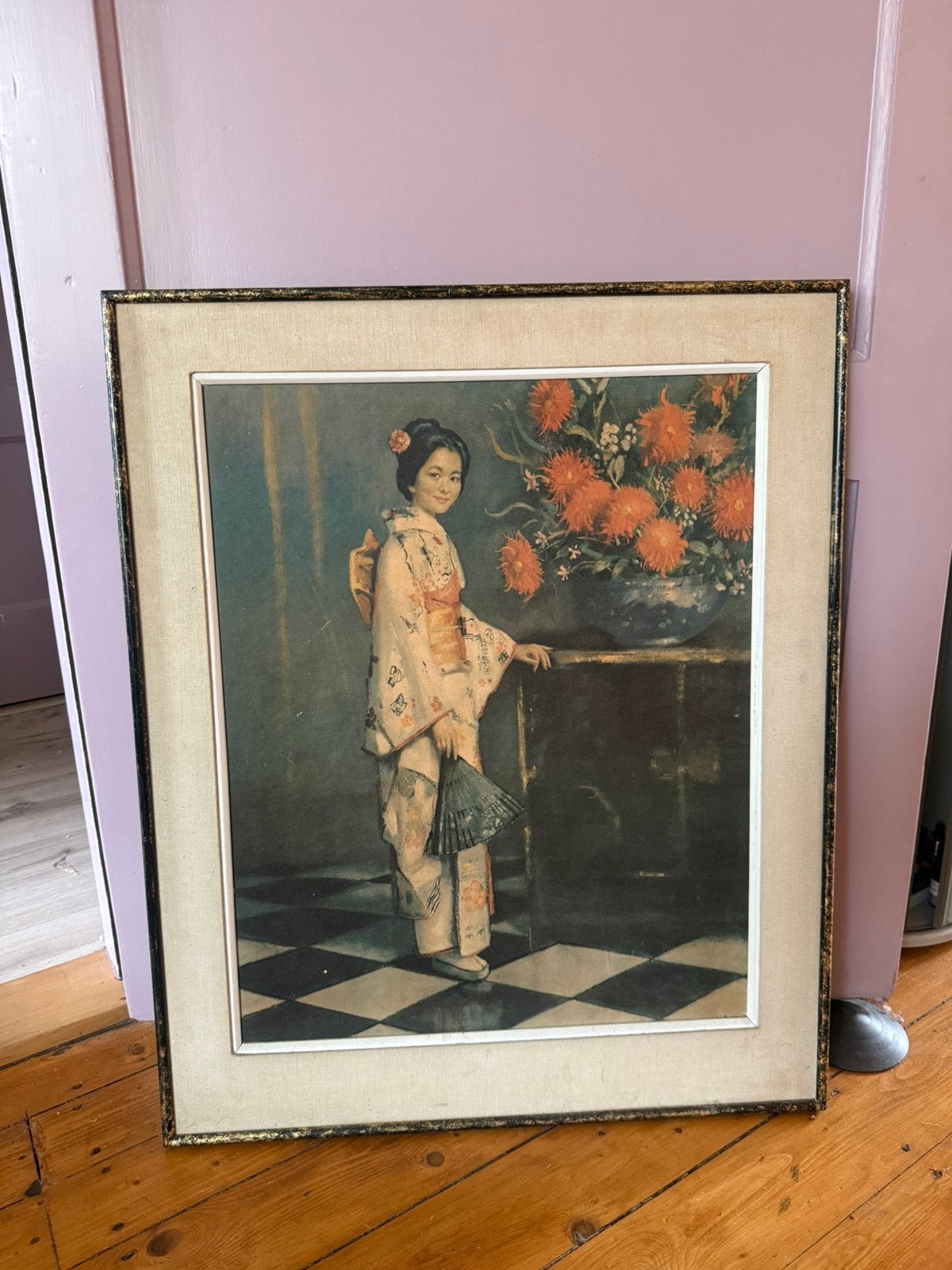 Schilderij/kunstdruk Japanse vrouw in kimono, Ophalen, Vintage, Ingelijst, Portret of Personen