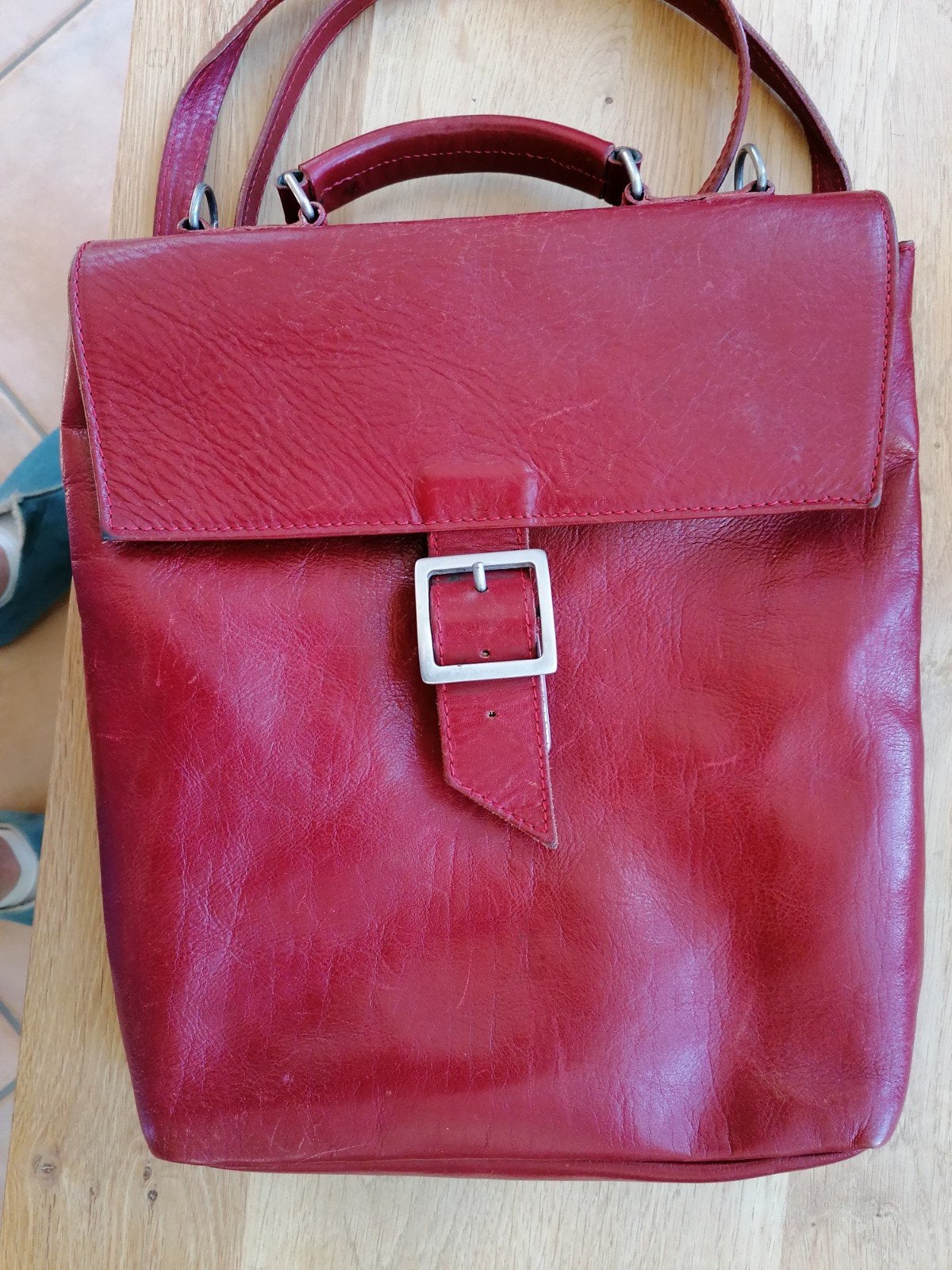 Rode Leren Akte Tas - Handtas, Schoudertas, Rugtas, Ophalen of Verzenden, Gebruikt, Rood, Handtas