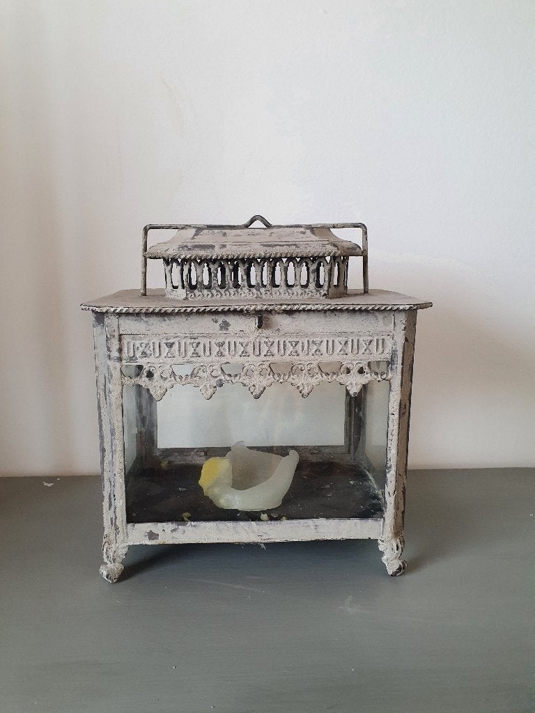 Windlicht landelijke / brocante stijl, Windlicht, Gebruikt, Ophalen of Verzenden, Glas