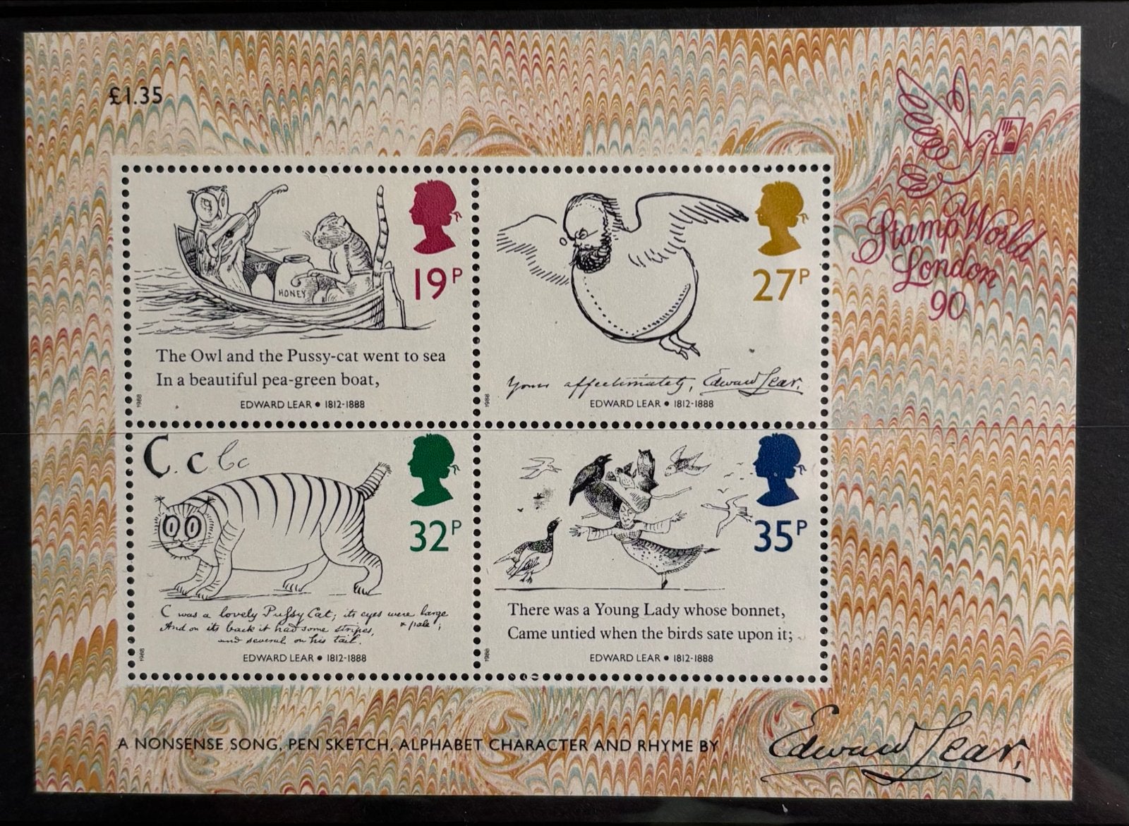 1988 Sterfdag Edward Lear Blok., Postzegels en Munten, Postzegels | Europa | UK, Ophalen of Verzenden, Postfris