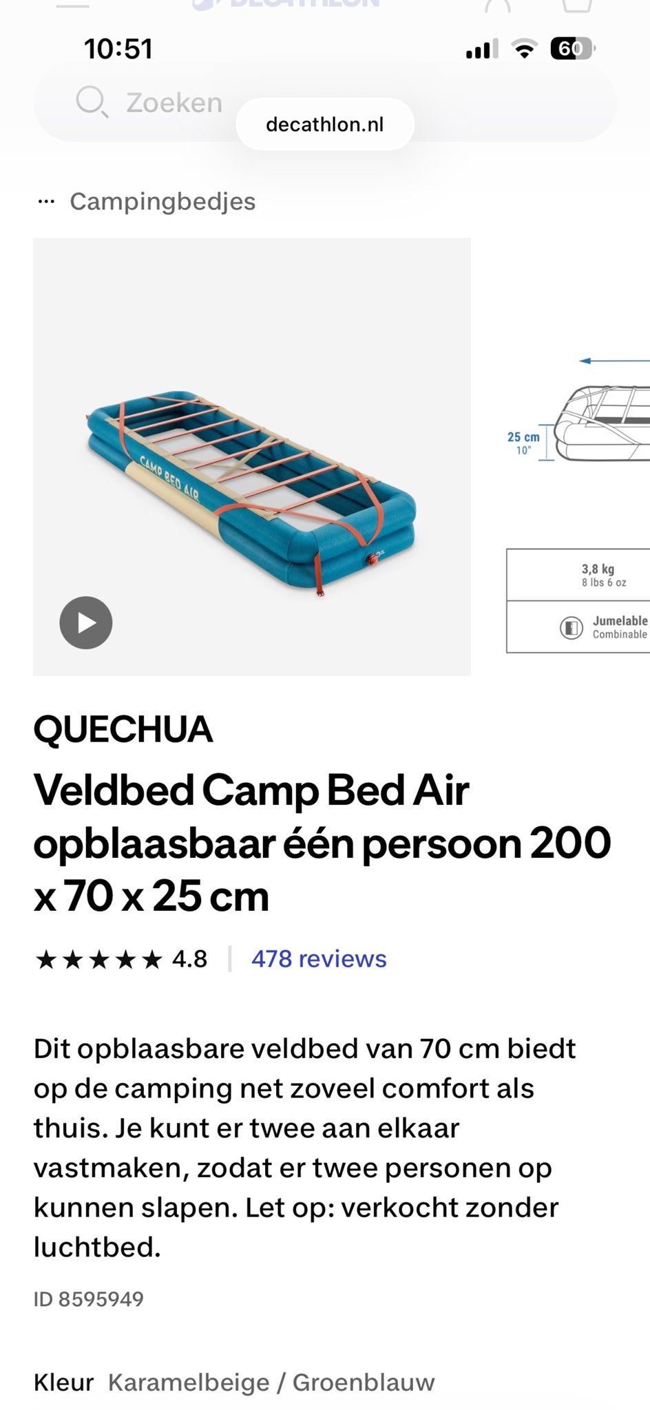 Gezocht: twee QUECHUA veldbed opblaasbaar, Ophalen, Nieuw