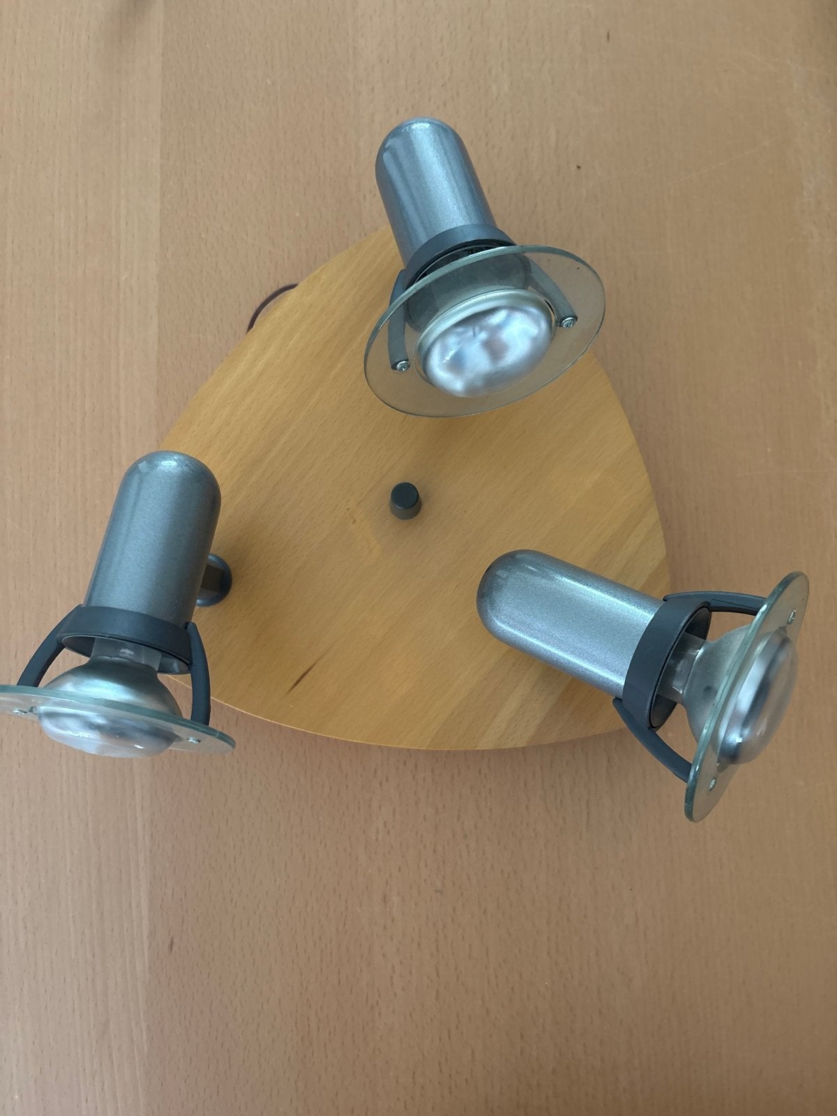 Plafondlamp met 3 spotjes - Hout en metaal, Huis en Inrichting, Lampen | Spots, Gebruikt, Ophalen of Verzenden, Geschikt voor plafondmontage
