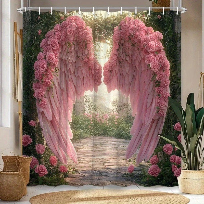Douchegordijn Engelenvleugels van bloemen (180x200cm), Ophalen of Verzenden, Nieuw, Overige typen
