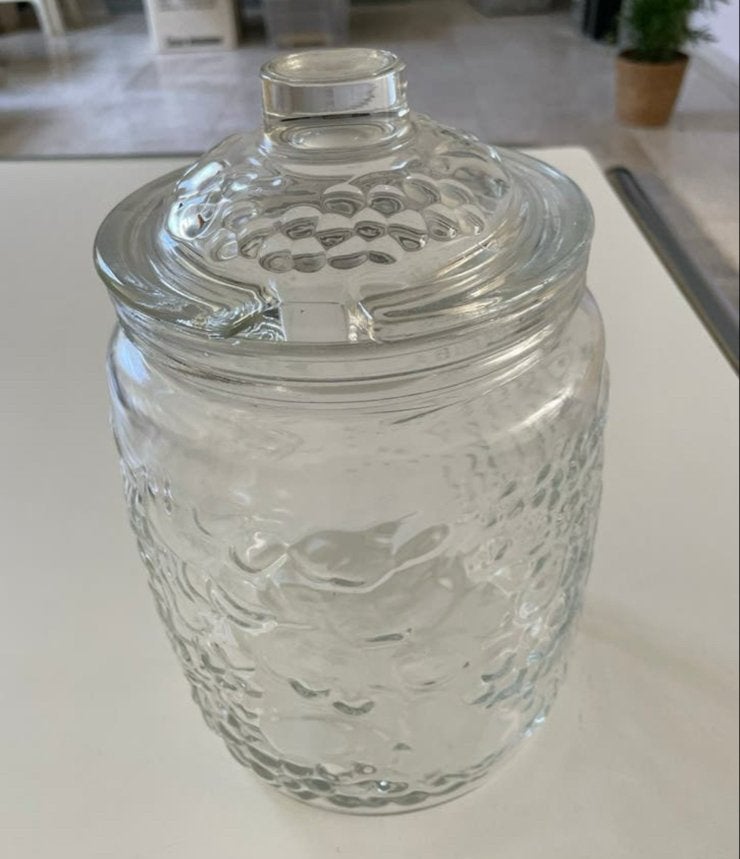Glazen vruchtenbowl pot met decoratief patroon, Ophalen of Verzenden, Zo goed als nieuw