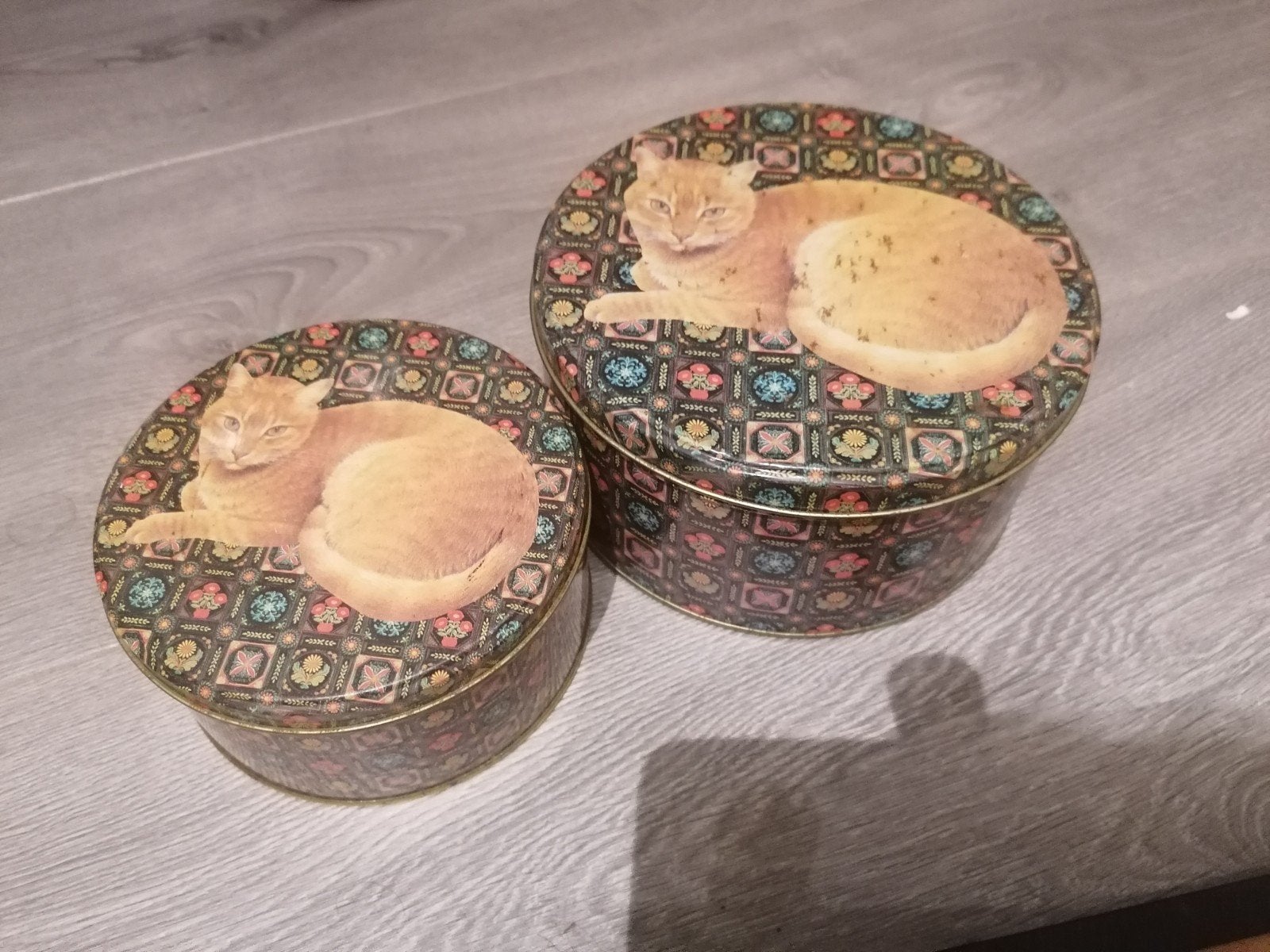 Set van 2 Vintage Blikken met Kattenafbeelding, Ophalen of Verzenden, Gebruikt