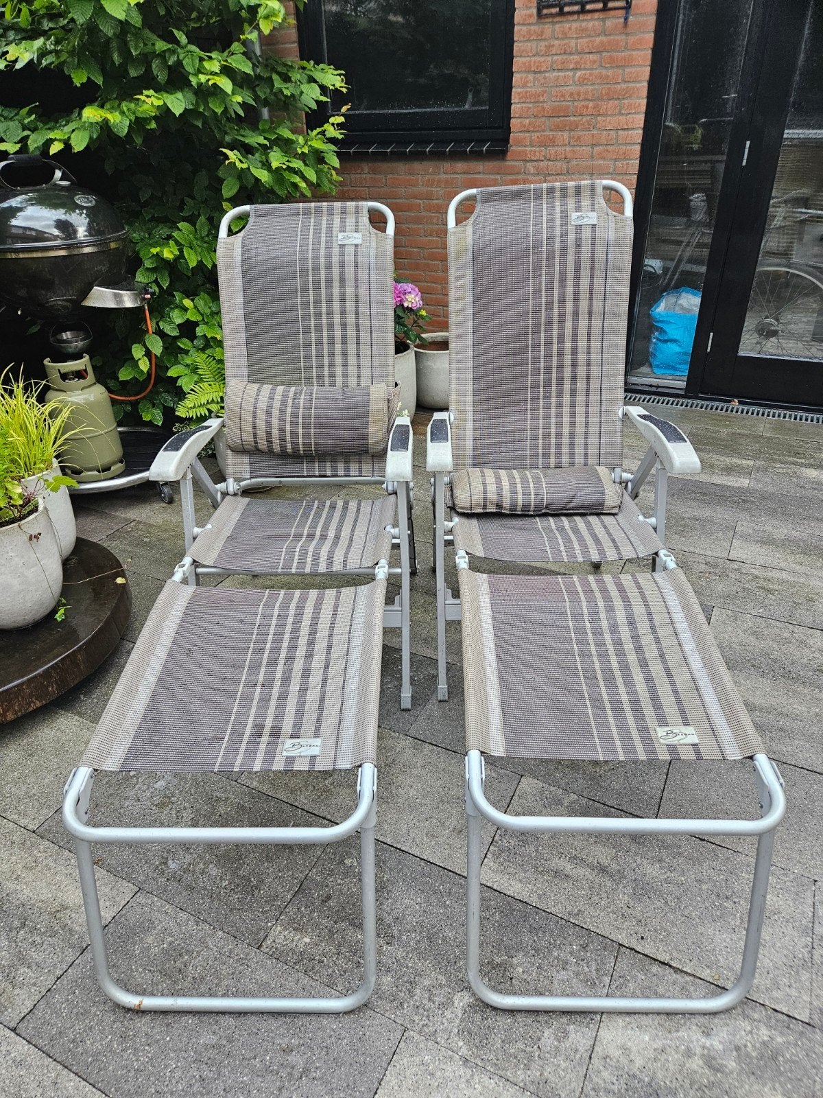 2 verstelbare campingstoelen met voetensteun, Ophalen, Gebruikt, Aluminium, Verstelbaar