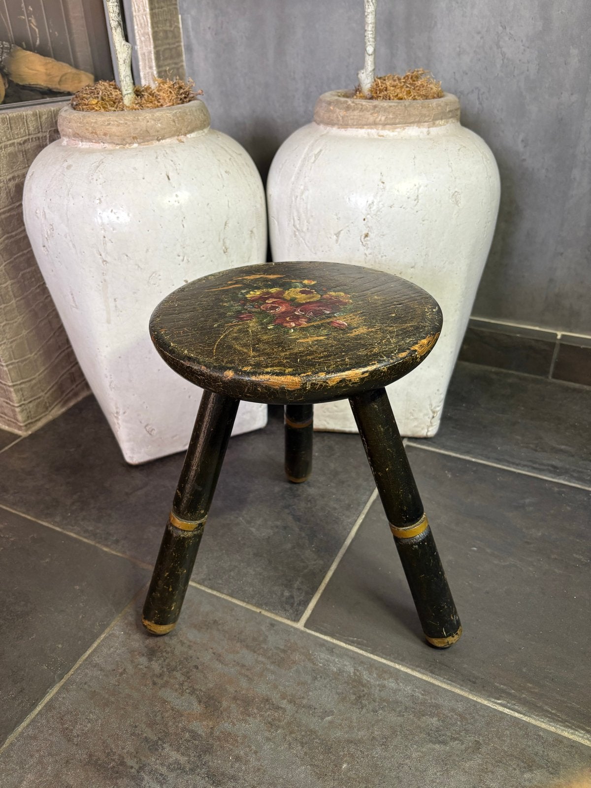 Antiek krukje uit 1900 met bloemenmotief, Antiek en Kunst, Ophalen of Verzenden