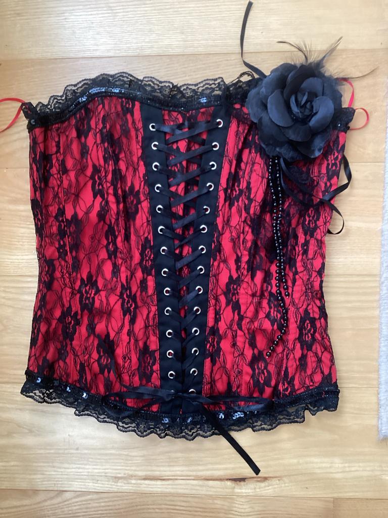 Rood Korset met Zwart Kant en Rozenapplicatie, Kleding | Dames, Ophalen of Verzenden, Rood, Body of Korset