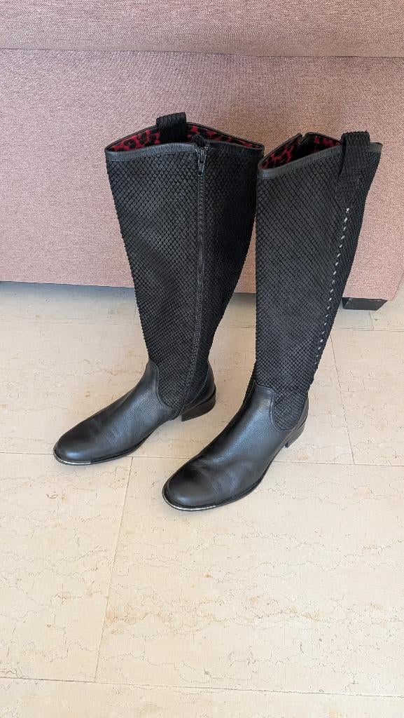 Beverly Feldman hoge laars zwart leer en suede maat 38,5, Ophalen, Hoge laarzen, Zwart, Zo goed als nieuw