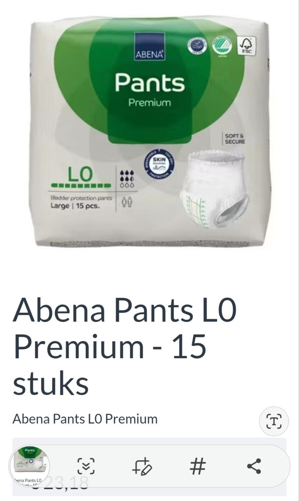 Abena Pants L0, Ophalen of Verzenden, Nieuw